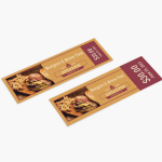 A perforated and an unperforated ticket for a pub’s burgers & brew fest.