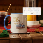 A photo mug gift for a grandma, and a customer review: “The mugs are so cute and the print quality is amazing. I will definitely order again.”