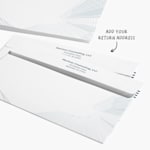 Back of a custom envelope with a business focused design. There is a text that says that you can add your return address