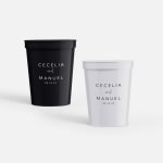 Stadium cups personalized for a wedding.