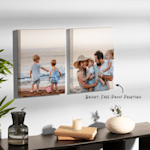 Two 12” x 16” photo canvas prints with wood frames showing family pictures at the beach 
