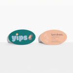 Front and back views of an oval business card for a dog walker.