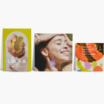 Three saddle-stitch booklets of different sizes for an organic health supplements business.