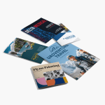 Saddle-stitch booklets of different sizes. promoting a painting business, retirement firm, medical journal and two travel agencies. 