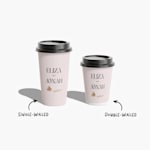 2 custom paper cups with black lids: 1 is single-walled and the other is double-walled.