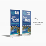 2 poke bowl restaurant retractable banners – 1 featuring the protective glossy coating option available.