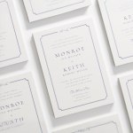 A letterpress wedding invitation featuring a classic font and elegant border. 