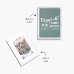 Two decks of custom playing cards, with a note that you can choose from a paper case or an acrylic case. 