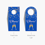 Two bottle neck tags, one with a fixed hole and one with a slitted hole.