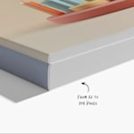 A close-up of a thin perfect bound booklet stacked on top of a thick perfect bound booklet with a written note, "From 32 to 398 pages."