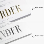 Visitekaartjes met foliedruk in goud en zilver en respectievelijk ronde en vierkante hoeken.