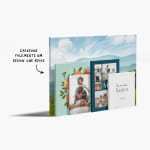 Telas com fotografias de vários tamanhos com diversas imagens e fotografias e uma nota a indicar que é possível carregar qualquer design que se adore. 