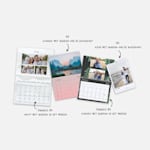Verschillende wandkalenders met gepersonaliseerde foto's, in verschillende formaten en ontwerpen. In de opmerkingen staan de verschillende formaatopties. 