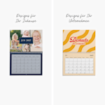 2 personalisierte Wandkalender 2026 mit Fotos. Es wird auf die Vielseitigkeit der privaten oder geschäftlichen Nutzung hingewiesen. 