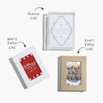 Three decks of custom playing cards, with a note that you can choose from a white paper case, a kraft paper case or an acrylic case. 