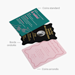 Trois modèles de menus d’événement présentés ensemble pour montrer les options de coins standards, de bordure ondulée et de coins arrondis.