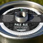 Un collarín de barril de cerveza pale ale que incluye una plantilla de advertencia del gobierno.