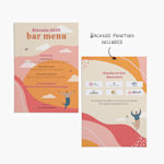 The front and backside of a bar menu personalized for a company event. 
