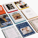 A variety of painted edge cards and invitations for various holiday events. 