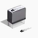 A rectangular address stamp being used on an envelope.