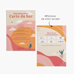 Le recto et le verso d’un menu de bar personnalisé pour un événement d’entreprise. 