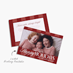 A painted edge holiday card featuring a picture of two kids and a baby, with a note that 2-sided printing is available. 