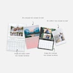 Calendriers muraux personnalisés de différents formats et avec des graphismes variés. Une note met en avant les différents formats de calendrier mural VistaPrint. 