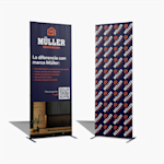 Dos tótems expositores que promocionan una empresa de cuero sostenible.