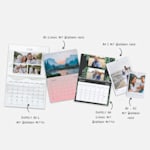 Unterschiedliche Wandkalender 2026 mit personalisierten Fotos in verschiedenen Größen und Designs, auf die hingewiesen wird.