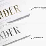 Visitenkarten mit goldener und silberner Folienprägung zeigen die Ansicht abgerundeter und kantiger Ecken.