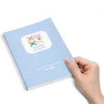 A closeup of the perfect bound notebooks' durable adhesive binding.