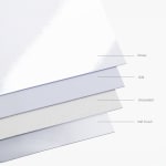 A closeup of the four different paper stock options: glossy, silk, uncoated and soft touch.