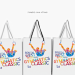 3 branded bags showing off the handle colour options of white, black and silver.