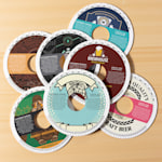 A variety of keg collars displayed on a surface.