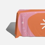 custom rectangle tablecloth for a beauty brand at an event 