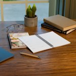 Planners for a botanics company, one opened and one closed, with a weekly planner layout in the interior pages. 