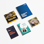 Five wire-bound company manuals and field guides for various industries, displayed flat on a white background.