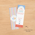 The front and back view of a bookmark personalized for a 10th annual community fundraiser, with a note that says 2-sided printing is available. 