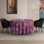 large circle table with custom branded tablecloth