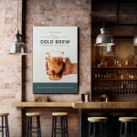A fabric frame in a coffee shop promoting their latest addition to their menu.