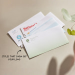 A group of DL envelopes personalised for different businesses, with a note that there are styles that show off your logo.