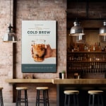 A fabric frame in a coffee shop promoting their latest addition to their menu.