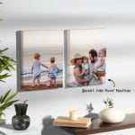 Two canvas prints personalised with family photos, with a note that calls out bright, fade-proof printing.