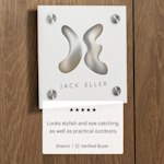 square acrylic sign with logo on a wooden door in an office