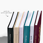 Guest book spines customised for various occasions, including a bridal shower and anniversary party.