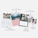 A variety of wall calendars with personalised photos, in a variety of sizes and designs. Notes highlight different size options.