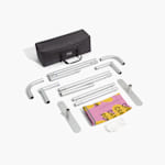 The complete event barrier bundle, which includes the fabric, aluminium frame and a carry bag for easy transportation.