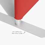 A closeup of the aluminium frame’s feet, with an arrow pointing to its self-supporting, rust-proof feature.