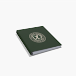 A custom wraparound spiral notebook with a consultancy firm's logo at the centre of the cover.