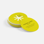Minimalist circle name cards promoting a wellness business, with 2-sided printing.